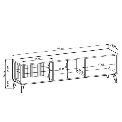 Meuble TV Komodee DAWSON RTV1 Frontal en relief Chêne Noisette Cachemire 39 x 180 x 50 cm