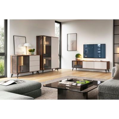 Meuble TV Komodee DAWSON RTV1 Frontal en relief Chêne Noisette Cachemire 39 x 180 x 50 cm