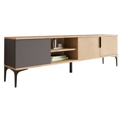 meuble tv kowel mélaminé gris foncé-chêne 180x34x51 cm