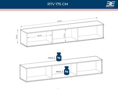 Meuble TV Élégant - Design Moderne Avec Fonction Push-to-open, 175 X 30 X 32 Cm