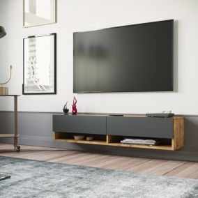 Meuble TV Laitila à 2 portes 29,5 x 140 x 31,5 cm effet bois de pin / anthracite en.casa