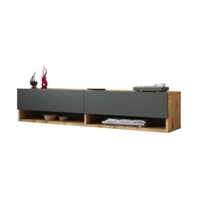 Meuble TV Laitila à 2 portes 29,5 x 140 x 31,5 cm effet bois de pin / anthracite en.casa