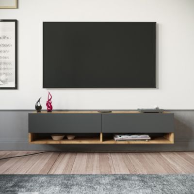 Meuble TV Laitila à 2 portes 29,5 x 140 x 31,5 cm effet bois de pin / anthracite en.casa