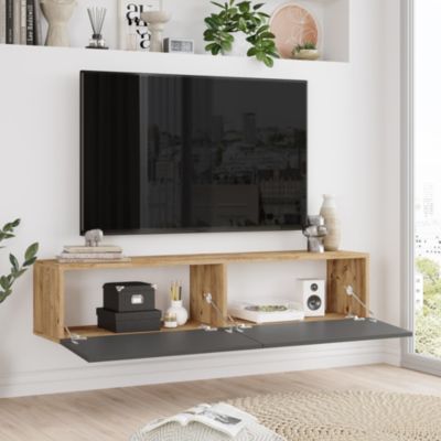 Meuble TV Lapinlahti à 2 portes 29,5 x 140 x 31,5 cm effet bois de pin / anthracite en.casa