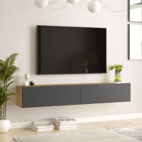 Meuble TV Lapinlahti à 2 portes 29,5 x 180 x 31,5 cm effet bois de pin / anthracite en.casa