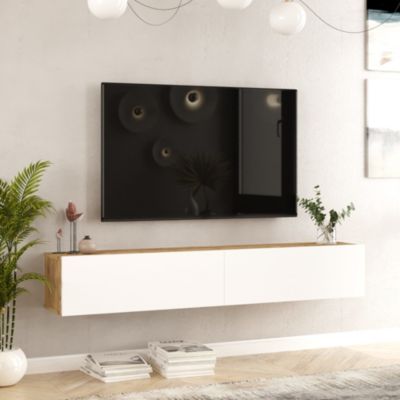 Meuble TV Lapinlahti à 2 portes 29,5 x 180 x 31,5 cm effet bois de pin / blanc en.casa