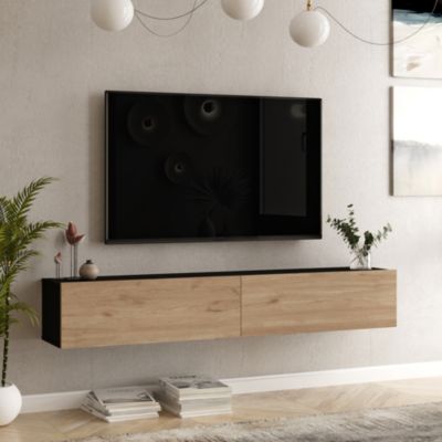 Meuble TV Lapinlahti à 2 portes 29,5 x 180 x 31,5 cm noir effet chêne en.casa