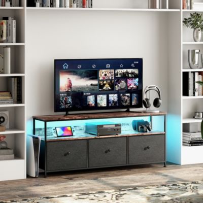 Meuble TV LED avec 3 Tiroirs, 108x30x57cm Banc TV Rétro Buffet, Noir