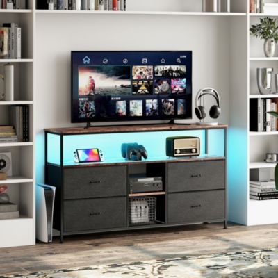Meuble TV LED avec 4 Tiroirs, 108x30x78cm Banc TV Rétro Buffet, Noir