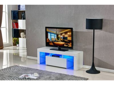 Meuble TV LED "Borda"  130 x 34 x 45 cm  Blanc laqué