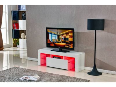 Meuble TV LED "Borda"  130 x 34 x 45 cm  Blanc laqué