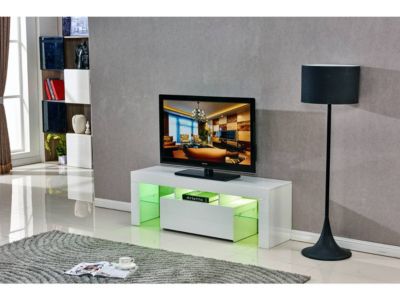 Meuble TV LED "Borda"  130 x 34 x 45 cm  Blanc laqué