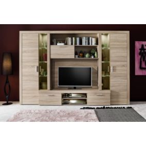 Meuble TV + LED inclus - Mélaminé - Naturel - 291 - 197 - 41 cm