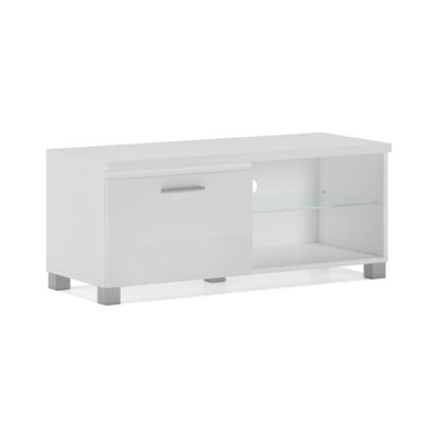 Meuble TV Led Salon Séjour 100x40x42cm couleur Blanc mat et Blanc Laqué