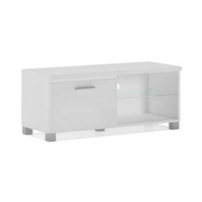 Meuble TV Led, Salon, Séjour, 100x40x42cm, couleur Blanc mat et Blanc Laqué