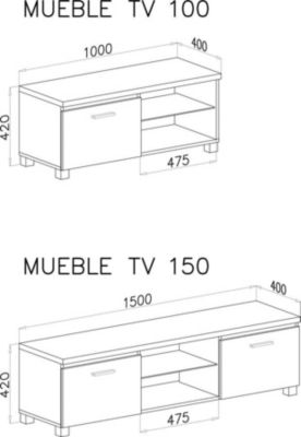 Meuble TV Led Salon Séjour 100x40x42cm couleur Blanc mat et Blanc Laqué