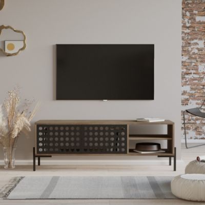 Meuble TV Lemi à 2 portes 49 x 144 x 40 cm chêne gris / anthracite en.casa