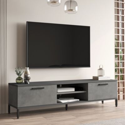 Meuble TV Lempäälä à 2 portes 39 x 160 x 35 cm effet béton anthracite en.casa