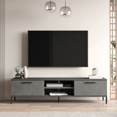 Meuble TV Lempäälä à 2 portes 39 x 160 x 35 cm effet béton anthracite en.casa