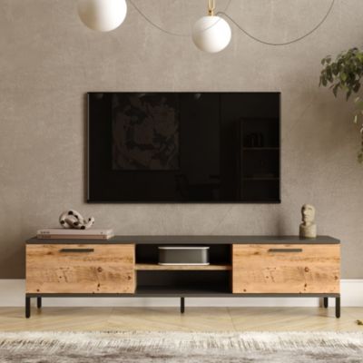 Meuble TV Lempäälä à 2 portes 39 x 160 x 35 cm effet bois de pin / anthracite en.casa