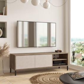 Meuble TV Loppi à 2 portes 43 x 140 x 40 cm chêne gris beige anthracite en.casa