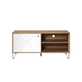 Meuble TV - Mélaminé chêne- Naturel-blanc - 123 - 56 - 40 cm