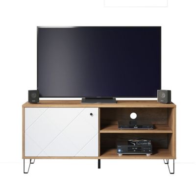 Meuble TV - Mélaminé chêne- Naturel-blanc - 123 - 56 - 40 cm