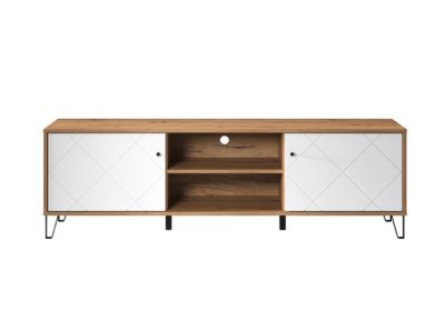 Meuble TV - Mélaminé chêne - Naturel-Blanc - 183 - 56 - 40 cm