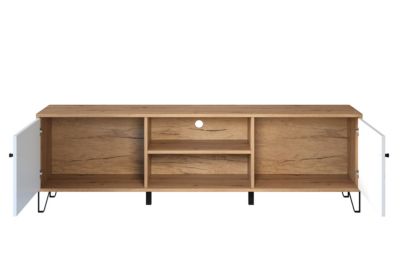 Meuble TV - Mélaminé chêne - Naturel-Blanc - 183 - 56 - 40 cm