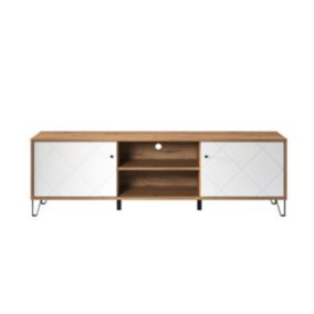 Meuble TV - Mélaminé chêne - Naturel-Blanc - 183 - 56 - 40 cm