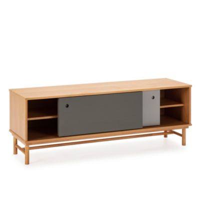 Meuble TV Magnus 2 Portes Coulissantes Couleur Gris, Bois Massif, 140 cm (Largeur)
