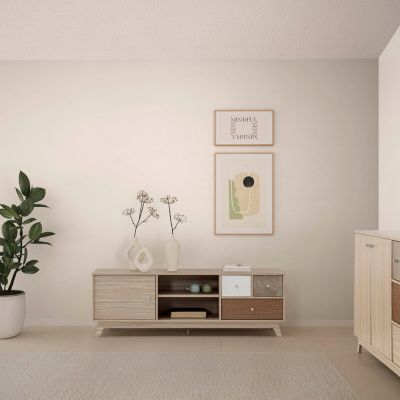 Meuble TV Maia 1 porte et 3 tiroirs multicolores