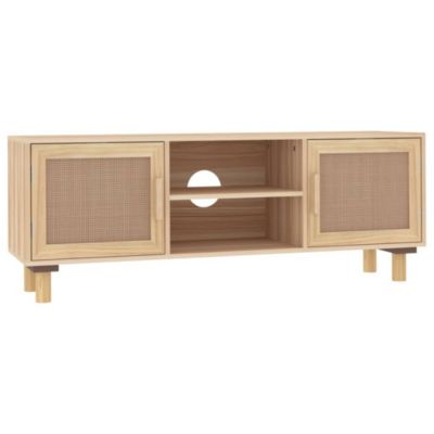 Meuble TV Marron 105x30x40 cm Bois de pin massif rotin l - Prolenta Premium