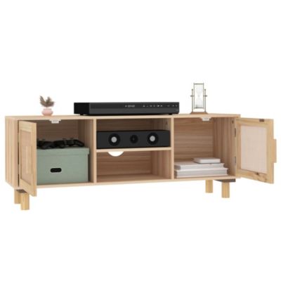 Meuble TV Marron 105x30x40 cm Bois de pin massif rotin l - Prolenta Premium