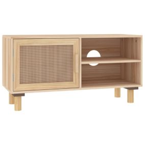 Meuble TV Marron 80x30x40cm Bois de pin massif et rotin l - Prolenta Premium