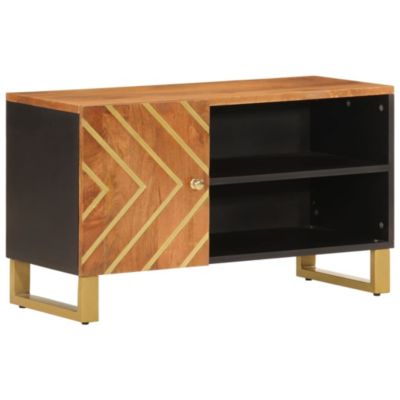 Meuble TV marron et noir 80x31,5x46 cm bois massif de manguier - Prolenta Premium
