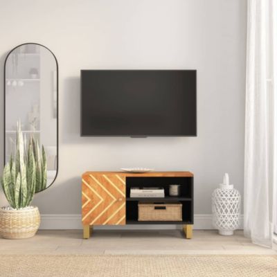 Meuble TV marron et noir 80x31,5x46 cm bois massif de manguier - Prolenta Premium