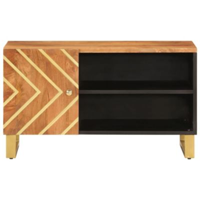 Meuble TV marron et noir 80x31,5x46 cm bois massif de manguier - Prolenta Premium