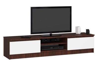 meuble tv marron porte blanche 160 cm 2 portes 2 étagères 160x40x33 cm