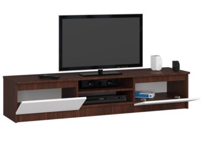 meuble tv marron porte blanche 160 cm 2 portes 2 étagères 160x40x33 cm