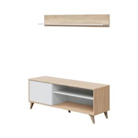 Meuble TV Mesa, Buffet pour télévision de salon avec 1 porte, Meuble TV de salon, Buffet design, 135x40h50 cm, Chêne