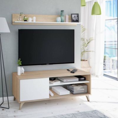 Meuble TV Mesa, Buffet pour télévision de salon avec 1 porte, Meuble TV de salon, Buffet design, 135x40h50 cm, Chêne