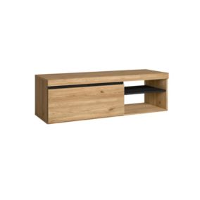 Meuble TV modèle Naturale, 120x40x41cm, couleur Chêne et Noir, 1 porte et 2 logements