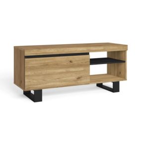 Meuble TV modèle Naturale, 120x40x53cm, couleur Chêne et Noir, 1 porte et 2 logements