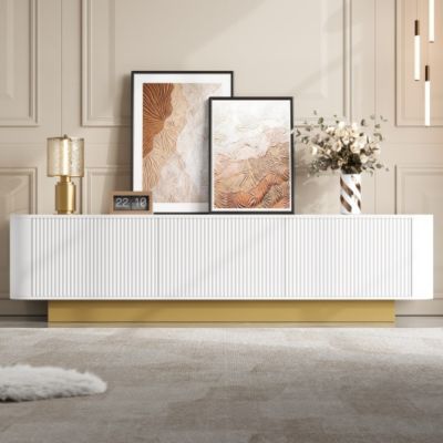 Meuble TV moderne 170x40x47cm - Design rond - 3 portes - Étagères réglables - Blanc
