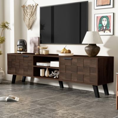 Meuble TV Moderne avec 2 Portes et 2 Niches Ouvertes - pour Salon, Panneaux de Particules - Bois - 160,5x35,5x45 cm