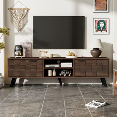 Meuble TV Moderne avec 2 Portes et 2 Niches Ouvertes - pour Salon, Panneaux de Particules - Bois - 160,5x35,5x45 cm