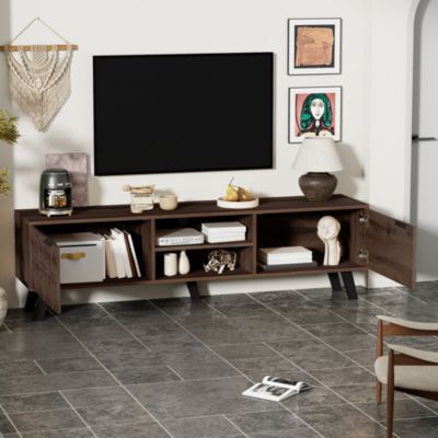 Meuble TV Moderne avec 2 Portes et 2 Niches Ouvertes - pour Salon, Panneaux de Particules - Bois - 160,5x35,5x45 cm