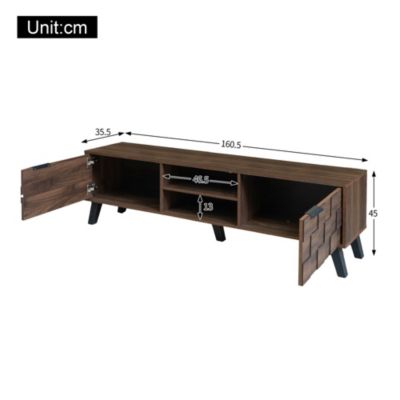 Meuble TV Moderne avec 2 Portes et 2 Niches Ouvertes - pour Salon, Panneaux de Particules - Bois - 160,5x35,5x45 cm