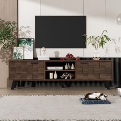 Meuble TV Moderne avec 2 Portes et 2 Niches Ouvertes - pour Salon, Panneaux de Particules - Bois - 160,5x35,5x45 cm